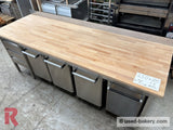 Bakeryworktable / -bench about 250 cm incl. 4 ingredient / flour trolleys and drawer unit - Workingbench
