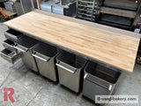 Bakeryworktable / -bench about 250 cm incl. 4 ingredient / flour trolleys and drawer unit - Workingbench