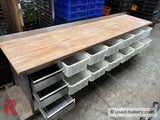 Bakeryworktable / -bench about 350 cm incl. 12 ingredient / flour containers and drawer unit - Workingbench