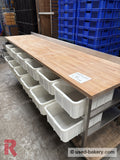 Bakeryworktable / -bench about 350 cm incl. 12 ingredient / flour containers and drawer unit - Workingbench