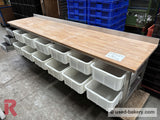 Bakeryworktable / -bench about 350 cm incl. 12 ingredient / flour containers and drawer unit - Workingbench