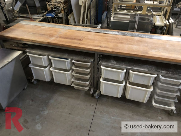 Bakeryworktable / -Bench About 400 Cm Incl. Various Ingredient Containers Workingbench